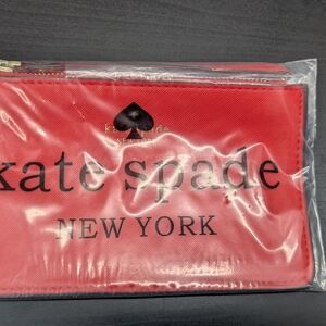 New! Kate Spade New York Red Slim Zipper Leather  Wristlet